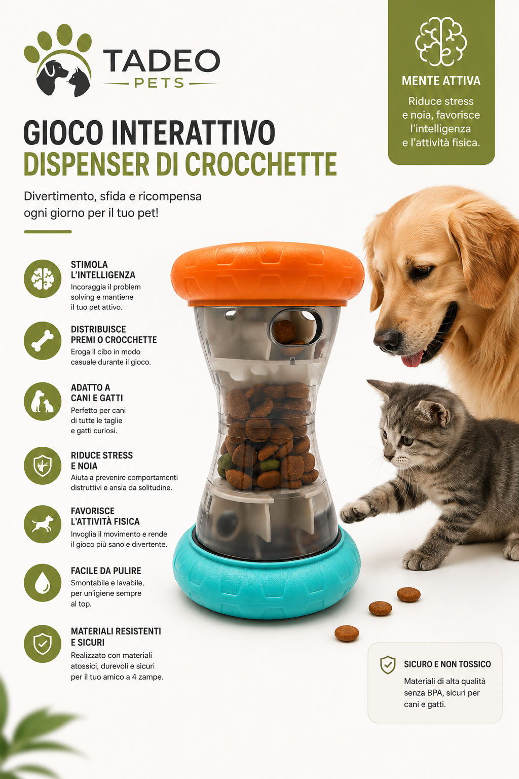 Gioco Interattivo Dispenser di Crocchette per Cani e Gatti