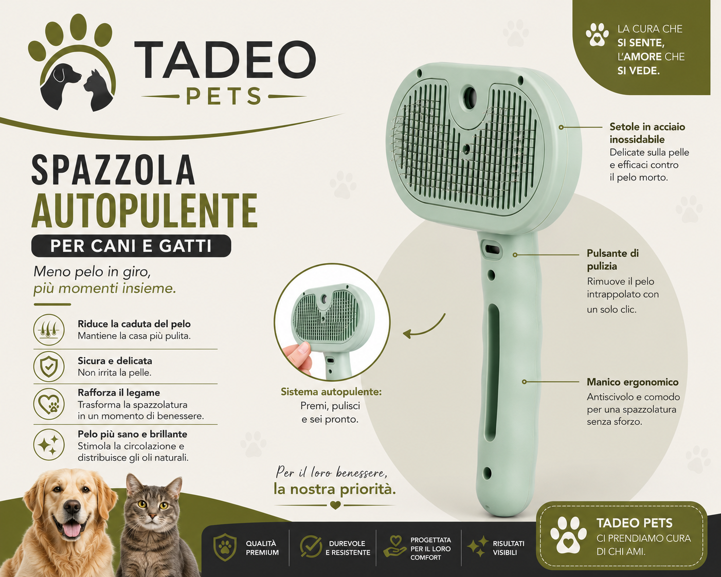 Spazzola a Vapore 3 en 1 per Cani e Gatti